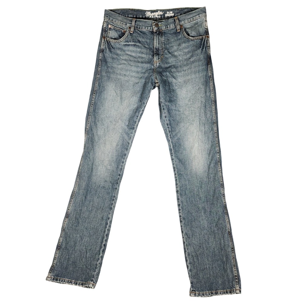 Wrangler Retro Jeans Mens 36x38 Blue Excellent Slim Straight 88MWZDK Medium Wash